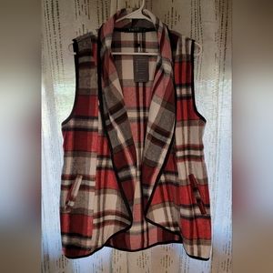YACUN Women Vest Lapel Open Front Buffalo Plaid Sleeveless Jacket Coat - Large